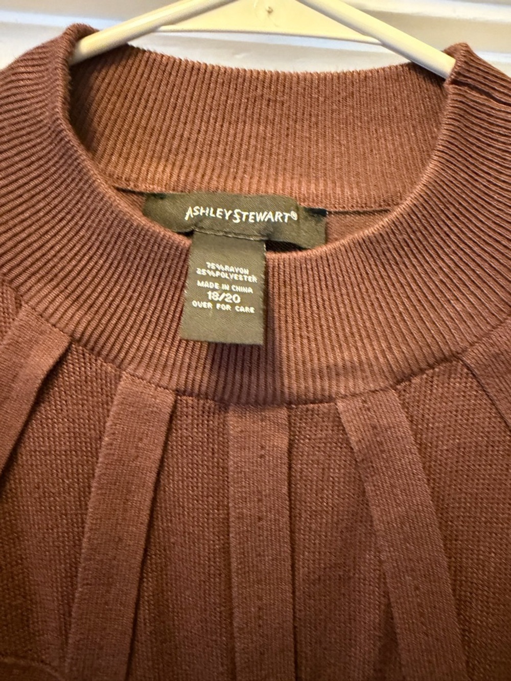 Ashley Stewart Rust-Brown Long Sleeve Ribbed Yoke Top - Picture 3 of 4